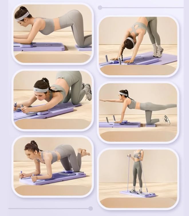 Pilates Reformer Set, Multifunktionaler Ganzkörper-Trainer mit automatischem Rückprall & LED-Zähler, Faltbarer Pilates Reformer Maschine Set für Kernkraft und Bauchmuskeltraining für Männer und Frauen