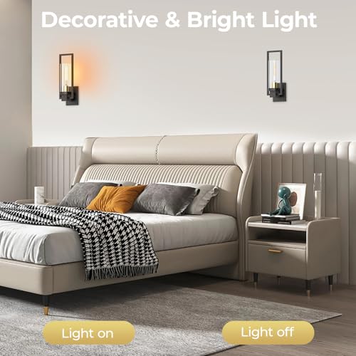Image of CINOTON Black and Gold Wall Sconces Set of 2, 15 inch Matte Black Wall Mounted Lamp, Hardwired AC 120V Wall Sconces Vintage Vanity Light Fixtures with Clear Glass, Wall Lights for Living Room, Bedroom