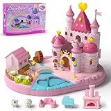 Yewkou Dollhouse Kit for Kids Girls —— Huge House Toy with 2 Magnetic Dolls, Dollhouse Furniture and Accessories, Sound & Light, Great Gift for 3 4 5 6 7 8 Years Old (Pink)