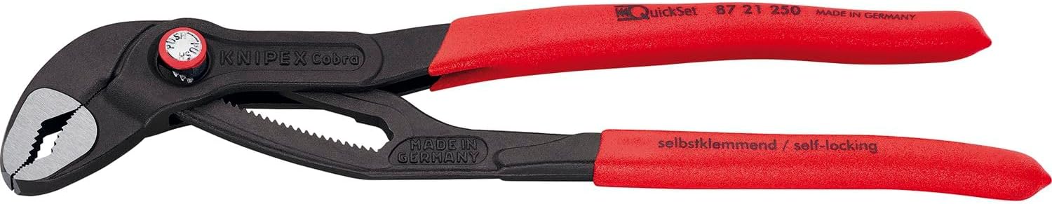 MJLN Knipex Cobra QuickSet Pince multiprise de pointe grise atramentisée, gainées en plastique antidérapant 250 mm 87 21 250