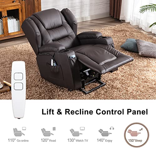 Vuyuyu Electric Power Lift Recliner Chair For Elderly, Faux Leather Wingback Recliner Chair With Massage And Heat, Spacious Seat/Cup Holders/Usb Ports/Side Pockets/Free Pillow (Pu Brown) #TOP3