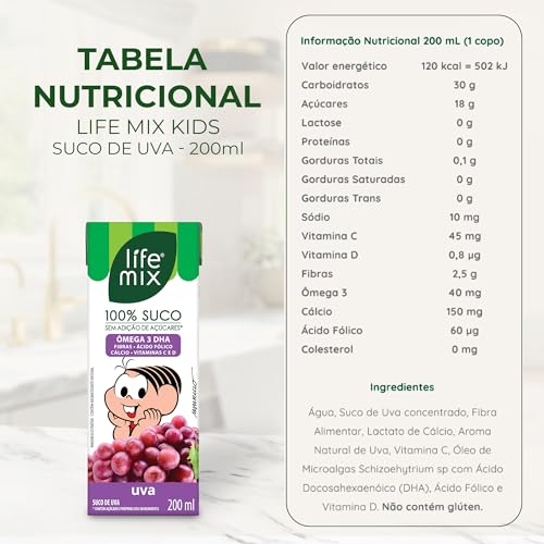 LIFE MIX Turma da Mônica - Suco de Uva em Caixinha - 100% Suco, Sem Adição de Açúcares, Sem Conserva