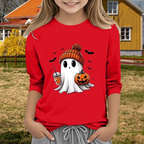 Halloween Shirt for Girls Boys 3/4 Sleeve Tshirt Kids Soft Cotton Crewneck Cute Letter Ghost Shirts Casual Tops2
