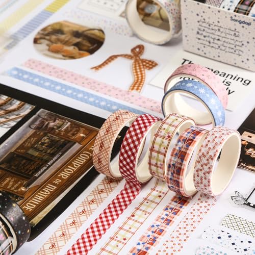 Songdao Zestaw 60 cienkich taśm Washi, dekoracyjnych, kolorowych, do majsterkowania, pamiętnika, planera, scrapbookingu, opakowań