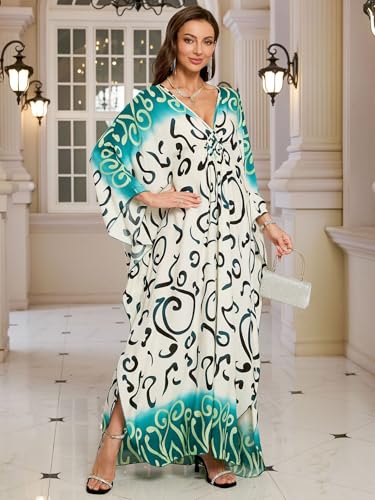 Image of KEYLORTING Plus Size Kaftan Dress Women, African Moo Moo Print Caftan, Batwing Dress, Beach Cover Up for Party and Loungewear