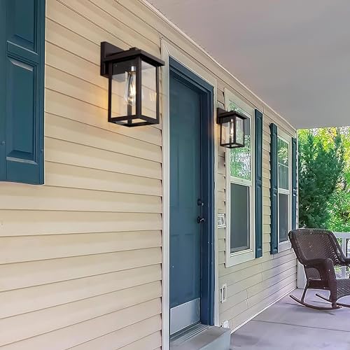 Image of Oil Rubbed Bronze Outdoor Wall Light Fixture, Waterproof Clear Glass Shade Outdoor Sconce Lighting with E26 Sockets, 11 inch Exterior Lantern Lights for House Porch Entryway