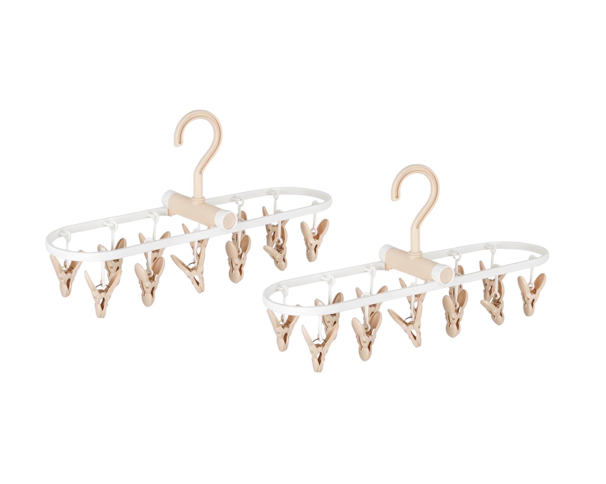 cloth drying hanger 12 clips,360 degree portable and foldable clips,baby clothes, clothes drying stand,indoor clothes, space saving, travel safe (beige pack of 2)