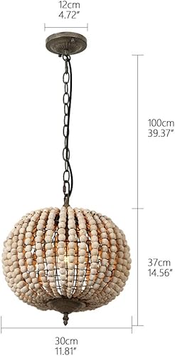 Miniatura 7 de Newrays Lámpara de araña con cuentas de madera, estilo bohemio, bohemio, playa, lámpara de techo (globo blanco grisáceo, 11.81 x 14.56 pulgadas)