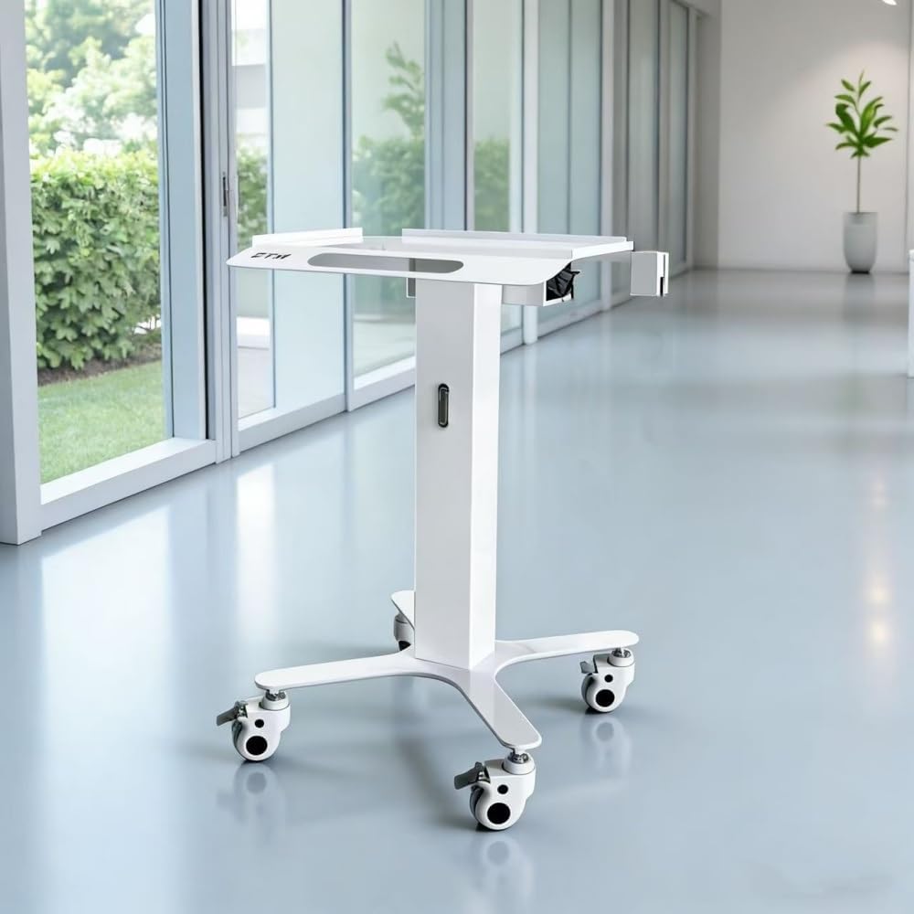 Professional Metal Laptop Cart, Rolling Medical Cart with Scanner Holder, Tool Cart with Hidden Hooks, Portable Lab Cart for Dental Clinics o Hospitals