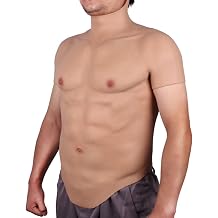 Realistic Silicone Muscle Chest Half Body High Collar Fake Muscle, Realistic Muscle Fake Chest Suit for Cosplay Makeup Halloween Props Male Shaper Stronger,Brown Skin L