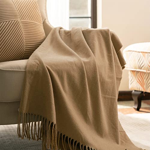 La Jolie Muse Throw Blanket For Couch Soft Lightweight - Faux Cashmere Melange Throw Blanket With Tassels, Cozy Warm Decorative Blankets For Bed Sofa Chair Living Room (Camel, 50 X 60 Inches) #TOP1