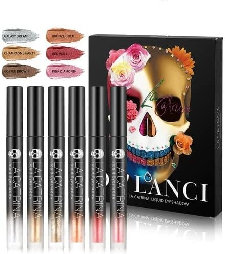 COSLUXE X DELANCI Liquid Glitter Eyeshadow Eye Makeup Set,Quick-Drying High Pigmented Liquid Eyeshadow Glitter Shimmer Metallic Stick,Long Lasting Gold Silver Pink Red Natural Brown Nude 6 Color