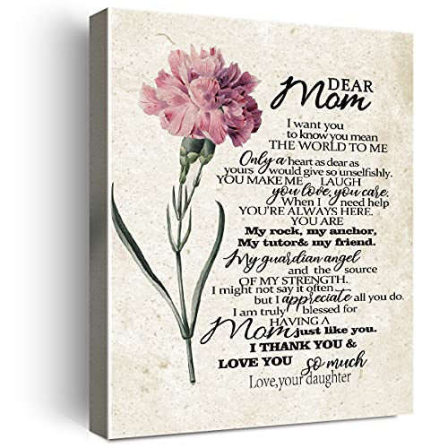 Wailozco Mom Wall Decor,To Dear Mom Poem Canvas Prints Framed Wall Art,Gifts for Mother from...