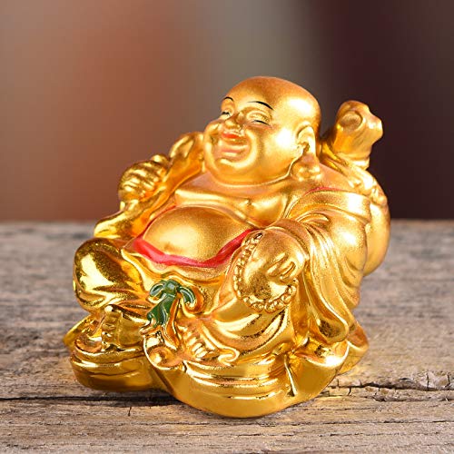 Estatua de Buda Risueño Feng Shui Resina Dorada 2.2 pulg miniatura 4