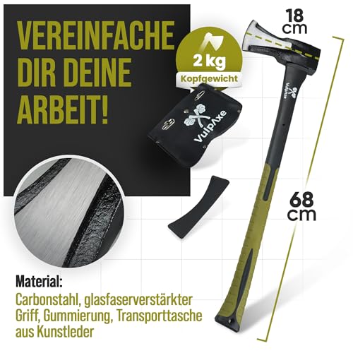 VULPAXE Spaltaxt 2kg 68cm Hochwertige Axt mit Carbonstahl-Klinge für effektives Holzspalten – Bild 6