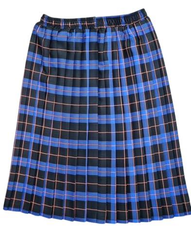 Image of Kentex Online Womens Long Pleated Skirt Tartan Check Ladies Stretch Box Pleat Elasticated Waist Waistband Skirts (Medium (12-14), Royal Blue)