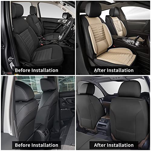 Rawakorw Car Seat Covers Fit For Ford Escape 2001-2023 Faux Leather 2 Front Seats Waterproof Interior Accessories Seat Cover Protector Airbag Compatible (2 Pcs Front Black&Beige) #TOP6
