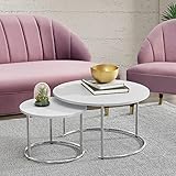 [en.casa] Couchtischset Ullensaker Beistelltisch im 2er Set Wohnzimmertisch rund Sofatisch Weiß