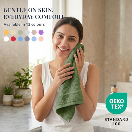 Image of LANE LINEN 450 GSM 100% Cotton Colorado Hand Towel 2PC - Olive Green | Ring Spun Cotton Weave, True 60x40cm Each, Quick Dry & Absorbent, Napkins for Gym, Workout, Sports