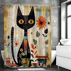 Hyupuanj Duschvorhang Schwarze Katze 180x200 cm