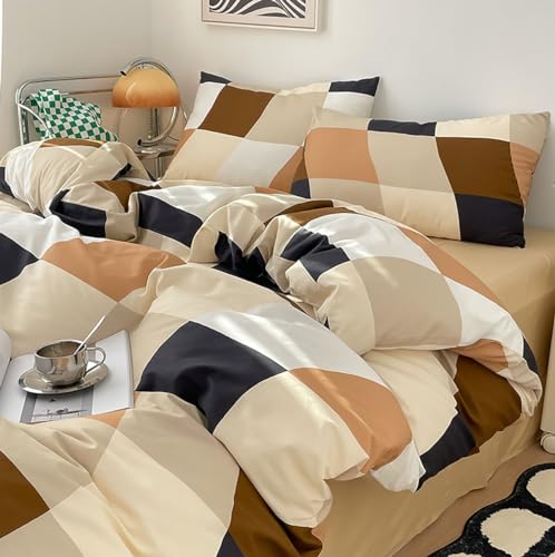 Image of KAREVER Checkerd Comforter Set Queen Buffalo Plaid Bedding Set Men Women Modern Chic Grid Bed Blanket White Black Plaid Buffalo Queen Bedding Comforter All Season Hotel Quality