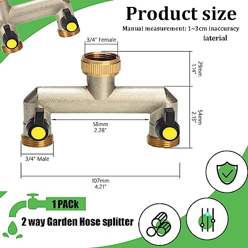 Brass Garden Outside Tap Splitter 2 Way Hose Manifold,3/4" Tap Adapter Hose Pipe Tap Splitter Outdoor,Twin Tap Connector,Faucet Splitter,Hose Bib Splitter,Dual tap Connection 2 ports with On/Off Valve - Image 2