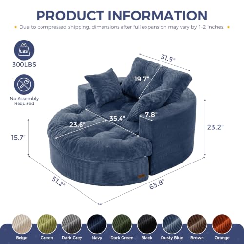 Image of MAXYOYO Oversized Round Chaise Lounge Sofa, Boneless Chair with Ottoman