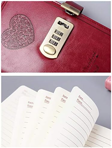 Lirener Retro Vintage PU Leather Password Lock Notebook(Heart Pattern), Secret Diary Journal Sketchbook Daily Planner Agenda Notepad with Combination Lock Pen Holder and Card Slots, 135x200mm
