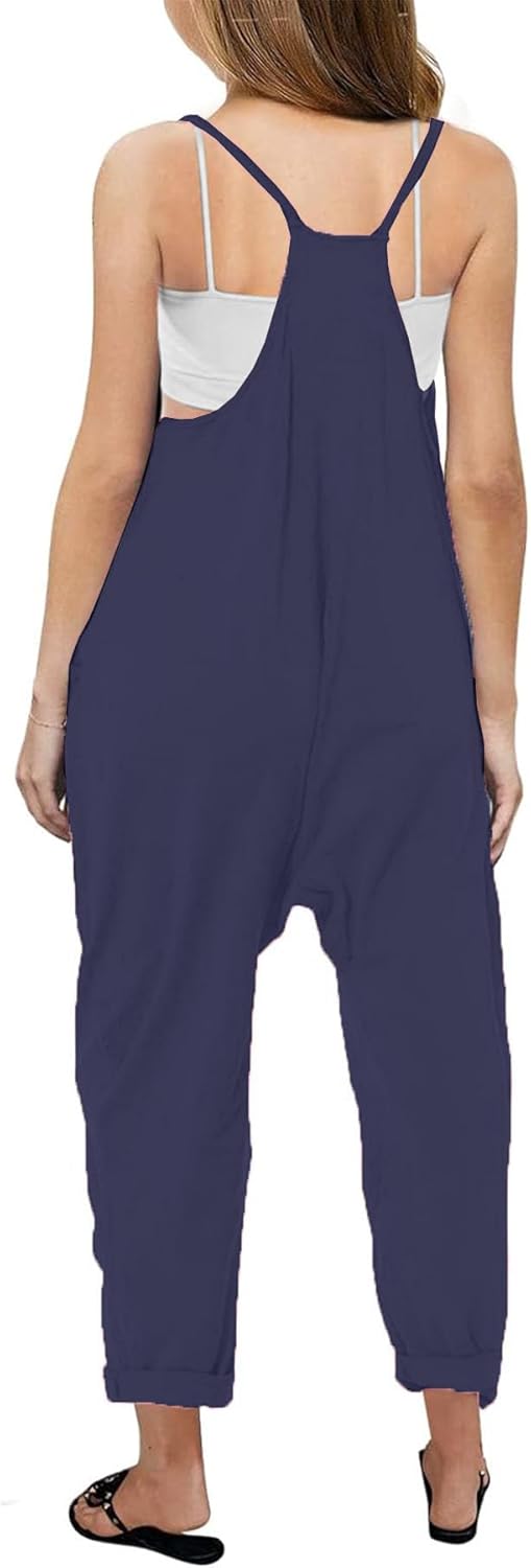 Girl's Casual Sleeveless Jumpsuits Spaghetti Straps Harem Long Overalls With Pockets - Image 3