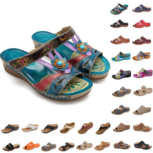 Sandales Orthopédique Femme Été Sandale Compensées Confortable Plateforme Pantoufles de Plage Antidérapantes Chaussures Bohême Décontractées Chaussons Vintage...