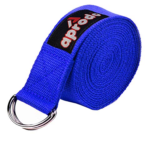 Aprodo Yoga Strap 10 Feet (120 Inches) 1.5″ Width 100% Cotton Anti Skid Straps with Adjustable D-Ring Buckle, Best for Yoga, Body Flexibility & General Fitness, (Pack of 1 pc) (Blue)