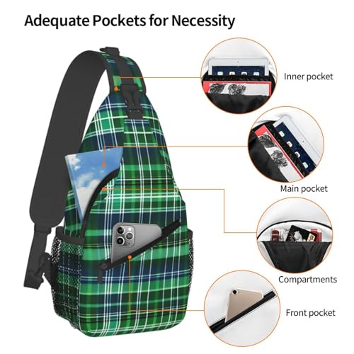 Bolso bandolera con estampado tartán azul y verde miniatura 4
