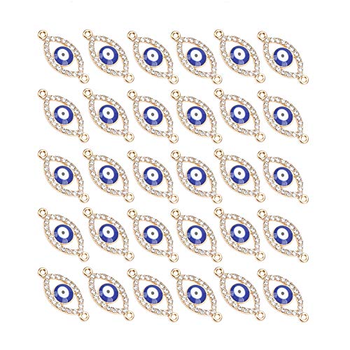 Mystart 30 Pcs 17x10mm Alloy Plastic Evil Eye Connectors Charms Pendants for DIY Bracelet Earrings (Oval Shape)