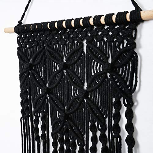 TIMEYARD Black Macrame Wall Hanging - Gothic Wall Decor Woven Wall Art - Macrame Tapestry - Boho Home Decor - 12" W x 31.5" L