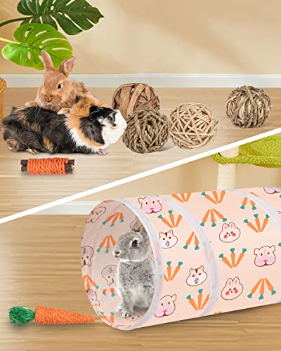 Bonjin Bunny Tunnel With Rolling Chew Toys,Collapsible Rabbit Hideout Tube With Chew Toys For Teeth Grinding Small Animal Activity Tunnel Hideaway For Rabbit Bunny Guinea Pig Chinchilla Ferret Gerbil #TOP6