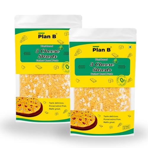 Image of Plan B Plant-Based 3 Cheese Shreds |Pack Of 2 (200 G Each) | Cheddar, Mozzarella & Parmesan Blend | Dairy-Free, Lactose-Free & Gluten-Free | Perfect for Pizza, Pasta & Sandwiches