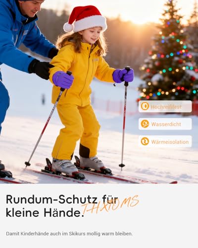 ThxToms Guantes de Esquí para Niños Nieve de Invierno -15 ℃ | Cortavientos Cálido e Impermeable | Clima Frío Engrosado de Oxford | Deportes al Aire Libre Snowboard Esquí |Niño y Niña de 4 a 13 Años - imagen 3