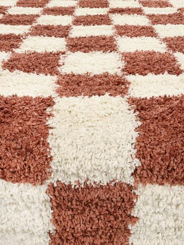 RugVista Chessie, Dywan, Nowoczesne, 200 x cm, Kwadratowy, Wysoki, Pokój dzienny, Sypialnia, Czyścić wyłącznie chemicznie, Rdzawy/Off White