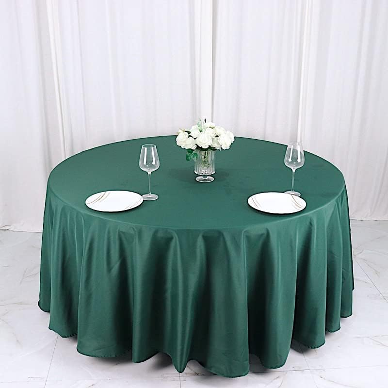 Miniatura 6 de Mantel redondo de poliéster lavable de 120 pulgadas, color verde cazador, de fácil cuidado, para interiores y exteriores, despedida de soltera, mesa