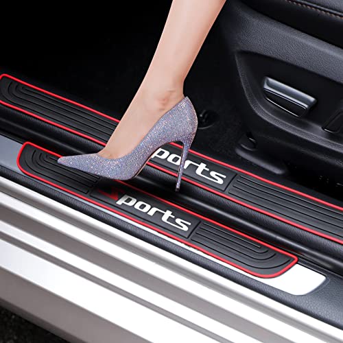 4 Pcs Door Sill Plate Protectors For Car, Car Front Rear Door Entry Guards, Sill Scuff Cover Panel Step Protector, Soft Pvc Rubber Scratch Resistant Pedal Cover, Sports Printed Universal For Most Cars #TOP2