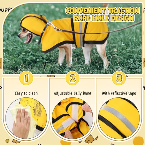 Abbylike Capa de chuva amarela para cachorros, pequena e média, jaqueta refletiva à prova d'água co