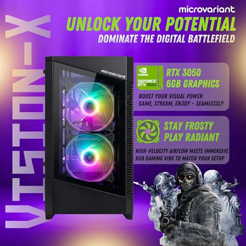 Image of Vision-X Gaming PC | Core I7 9th Gen Processor | RTX 3050 6GB GPU | 16GB RAM | 1TB NVMe SSD | 5G WiFi+BT Dongle | USB 3.0 /HDMI /VGA Port | Windows 11 Pro | Black