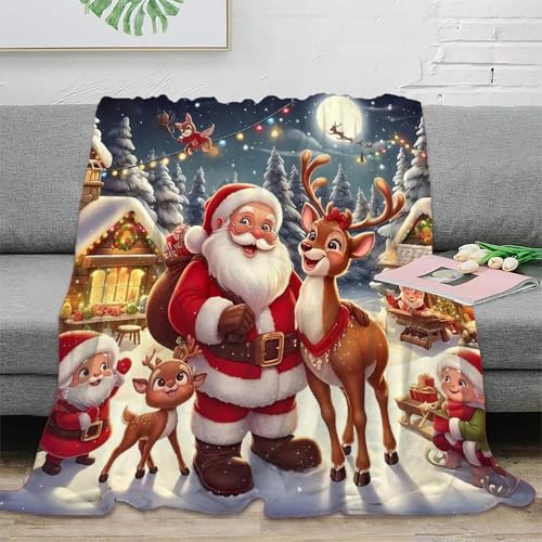 Couverture Père Noël 3D en microfibre chaude pour canapé lit