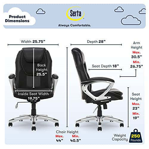 Serta Executive Office Padded Arms, Adjustable Ergonomic Gaming Desk Chair With Lumbar Support, Faux Leather And Mesh, Black #TOP2