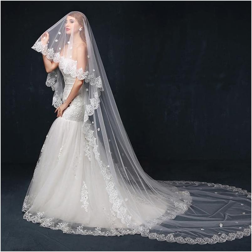 Bruidssluier 1 laag kant bruids tule bloemen bloemblaadje staart romantisch 1,5/2/3/5m sluiers elegant zonder kam bruids tule sluier