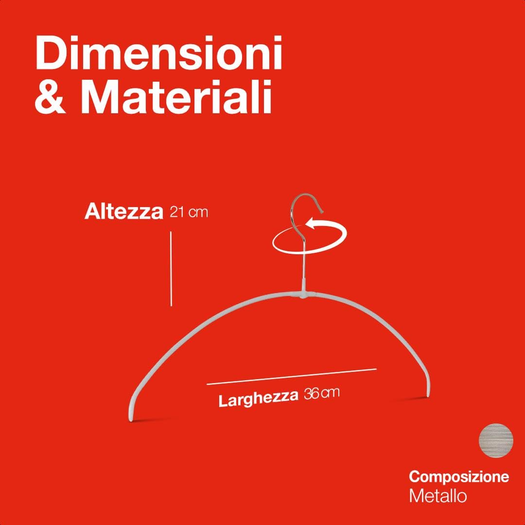 MAWA Grucce Appendiabiti Light, Set di 20 Grucce Salvaspazio e Antiscivolo, Ideali per T-Shirt, Top e Maglioni Leggeri, Gancio Girevole 360°, 36 cm, Bianco