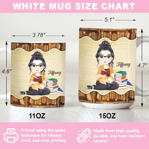 Image of Personalized Books Lover Mug, 11oz 15 oz Ceramic Coffee Cup, Just A Girl Who Loves Reading Books Design, Gift for Women Readers, Christmas (BOOK-RETRO)