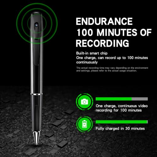 Image of W8 Pen Camera HD 1080p Video and Audio Recording, Mini Hidden Body Camera with Lens Cover, Portable Recorder with Data Cable (Metal Black)
