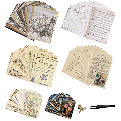 Kit de suministros para álbumes de recortes, 180 hojas, material de álbum de recortes vintage, papel, tapa dura, diario, adhesivo vintage para bricolaje, álbum de recortes, diario, cuaderno Cover