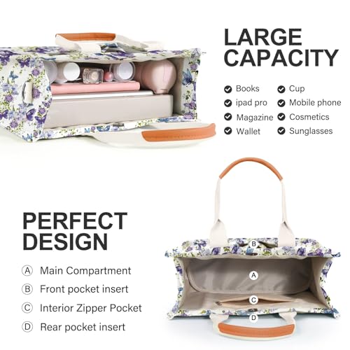 Image of Canvas Tote Bag for Women with Pockets Crossbody Bag Tote Shoulder Handbags Casual Work Bags Everything Tote Bag
